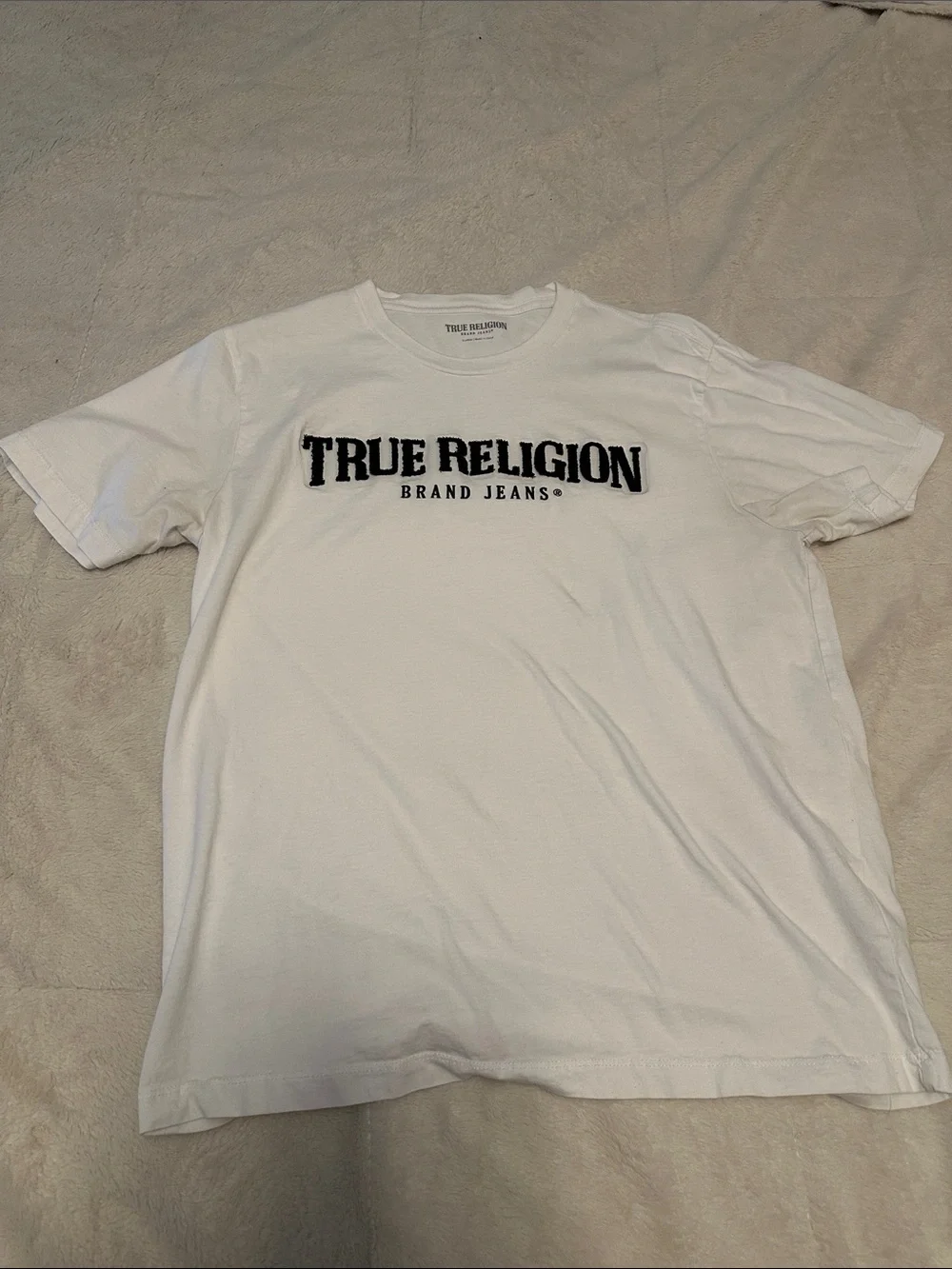 True Religion White Short-Sleeve Tee with Black Logo